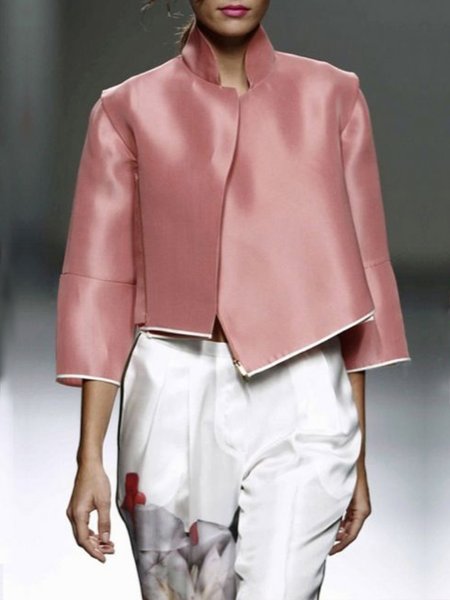 

Loose Stand Collar Urban Plain Jacket, Pink, Jackets