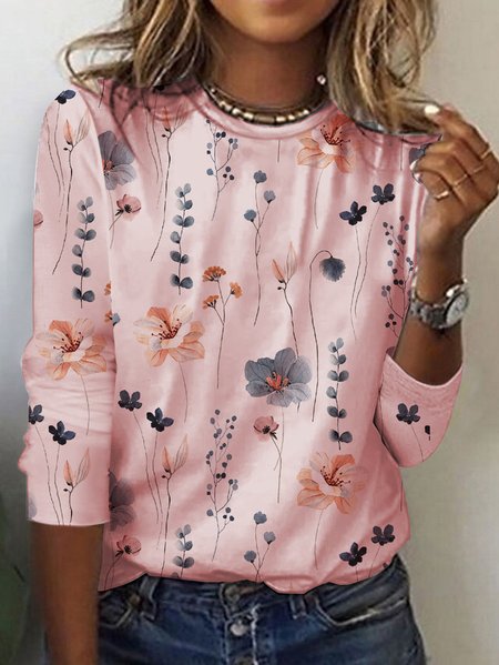 Casual Floral Loose Knitted T Shirt