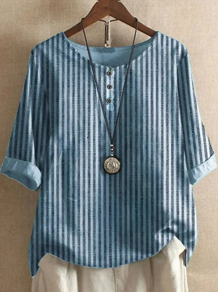 

Striped Crew Neck Loose Casual Shirt, Stripe, Shirts & Blouses