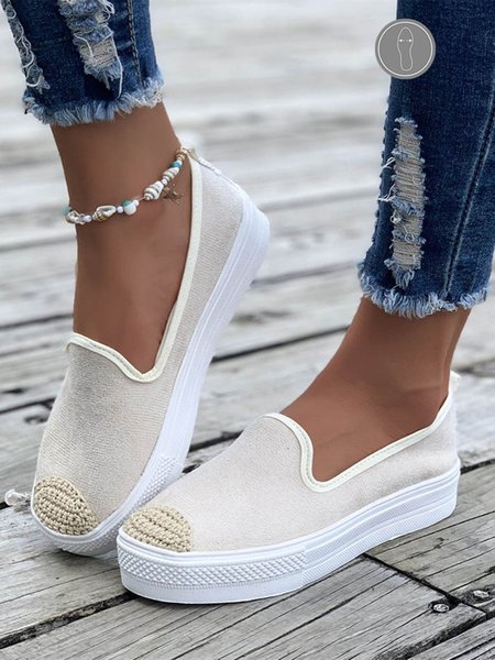 

Apricot Canvas Woven Toe Casual Platform Loafers, Flats