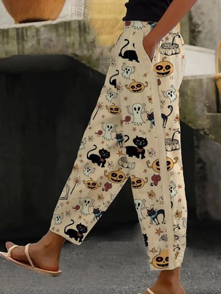 

Casual Abstract Regular Fit Pants, Khaki, Pants