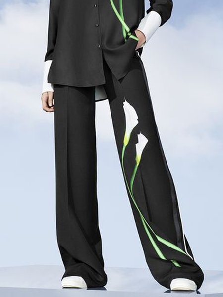 

Urban Floral Loose Fashion Pants, Black, Pants