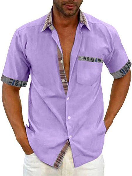 

Men's Casual Plaid Panel Shirts Urban Everyday Resort Clothing, Purple, Shirts ＆ Blouse
