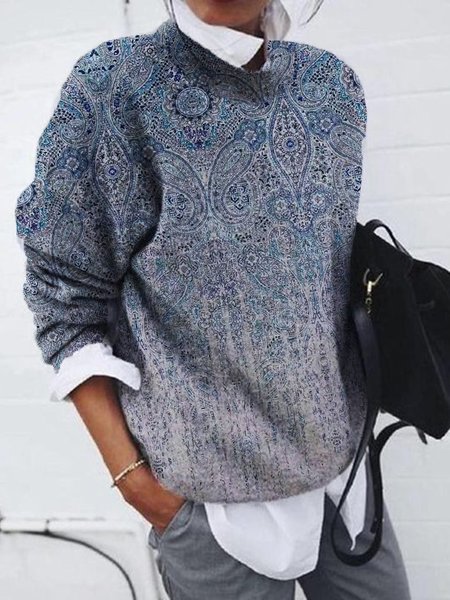 

Ethnic Loose Casual Sweatshirt, Blue, Hoodies&Sweatshirts