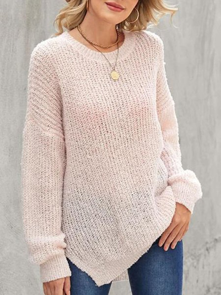 

Casual Plain Crew Neck Sweater, Light pink, Sweaters