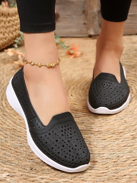 

Women Hollow Out Waterproof Slip On Shoes, Black, Flats