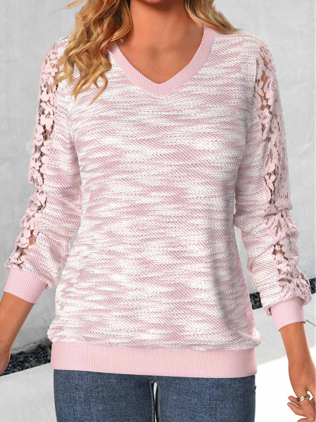 

Plain Loose Lace Sleeve Casual Sweatshirt, Pink, Sweatshirts & Hoodies