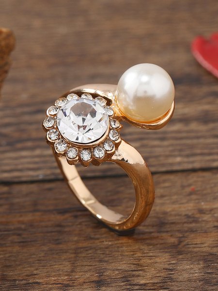 

Flower Rhinestone Imitation Pearl Adjustable Ring, As picture, Rings