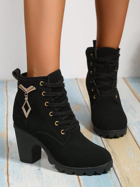 

Rhinestone Decor Chunky Heel Fashion Boots, Black, Boots