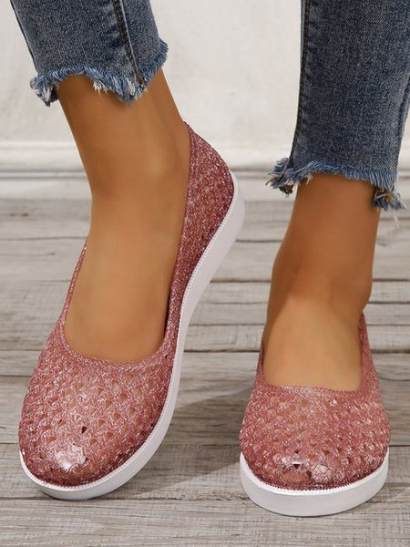

Women Minimalist Hollow Out Waterproof Shallow Shoes, Pink, Flats