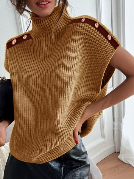 

Micro-Elasticity Urban Turtleneck Short Sleeve Sweater, Khaki, Pullovers