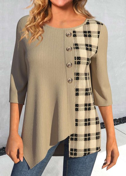 

Casual Plaid Buttoned Shirt, Khaki, Shirts & Blouses