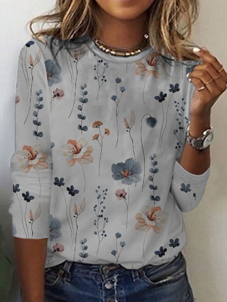 Casual Floral Loose Knitted T Shirt