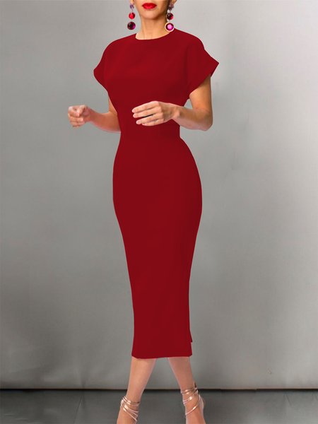 

Urban Crew Neck Tight Midi Dress, Red, Midi Dresses