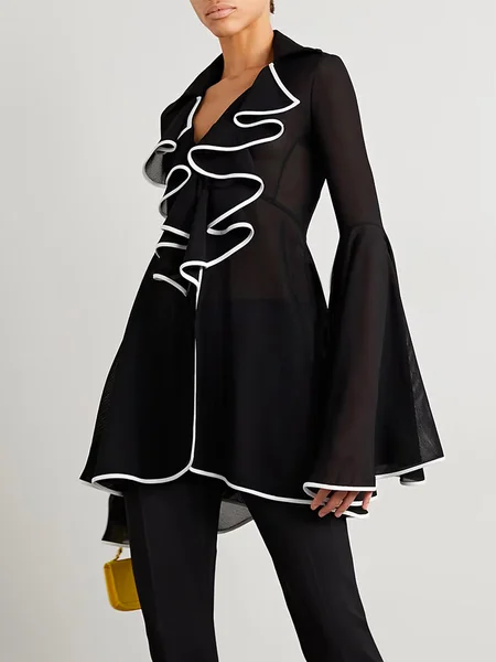 

Regular Fit Color Block Elegant Blouse, Black, Blouses and Shirts