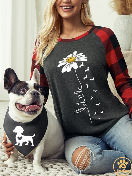 

Women’s Floral Pattern Human Matching Dog T-Shirt, Gray, Long sleeves