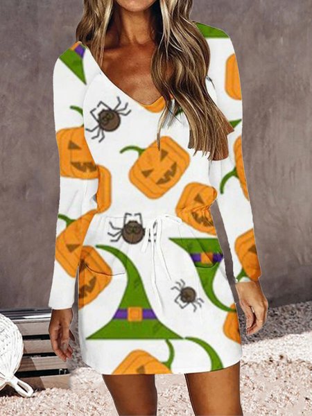 

Halloween Loose Casual V Neck Dress, As picture, Dresses