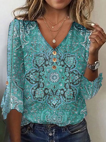 Casual Ethnic Knitted Loose T Shirt