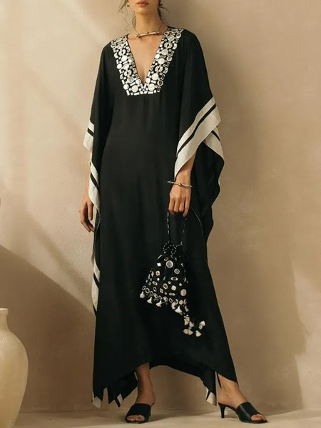 

Loose Elegant V Neck Dress, Black, Dresses