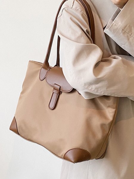 

Oxford Tarp Panel Fold-in Pocket Tote, Coffee, Women's Bags