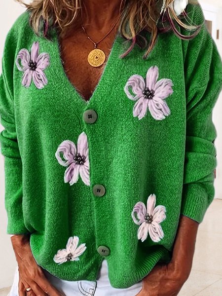 

Floral Casual Cardigan, Green, Sweaters
