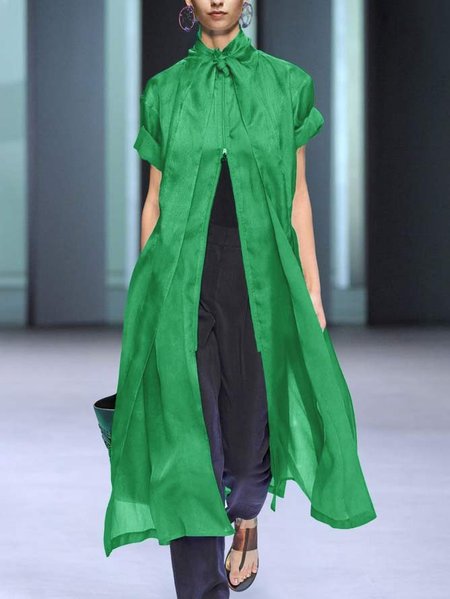 

Short Sleeve Plain Urban Regular Fit Blouse, Green, Blouses and Shirts
