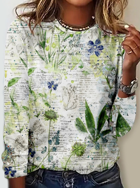 

Women's Casual Art Plants Print Shirt, Green, Long sleeves