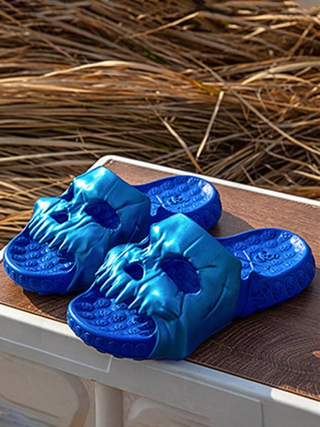 

Halloween Skull Shape Waterproof Non-slip Slippers, Blue, Slippers