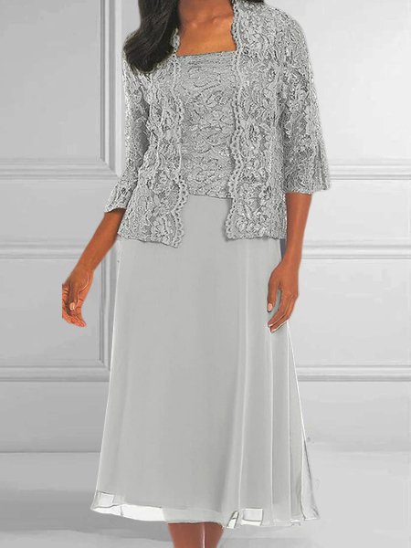 

Loose Lace Crew Neck Elegant Two-Piece Set, Gray, Suit Set