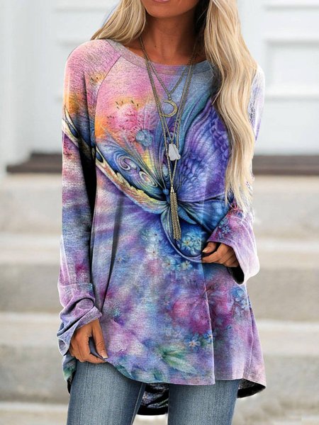 

Crew Neck Butterfly Casual Loose T-Shirt, Blue, Shirts & Blouses