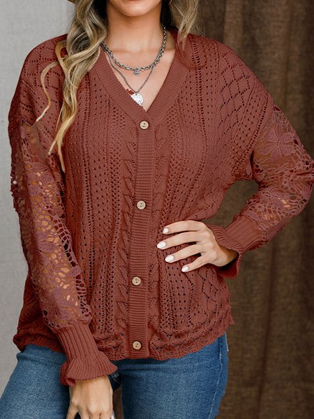

Casual Plain V Neck Regular Fit Cardigan, Wine red, Sweaters