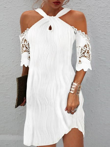 

Loose Casual Lace Halter Dress, White, Dresses
