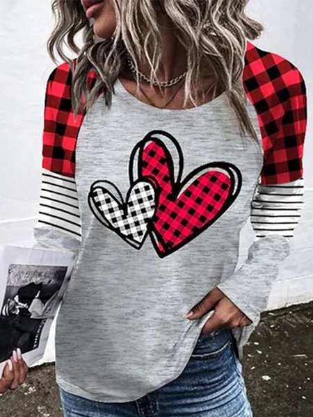 

Crew Neck Casual Loose Heart/Cordate T-Shirt, Gray, T-Shirts