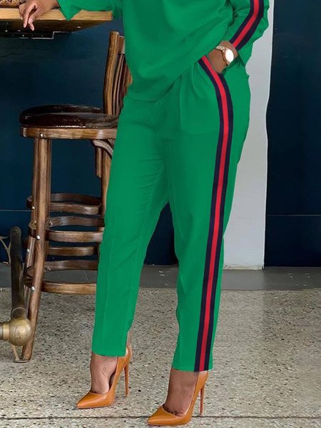 

Regular Fit Casual Daily Color Block Pants, Green, Pants