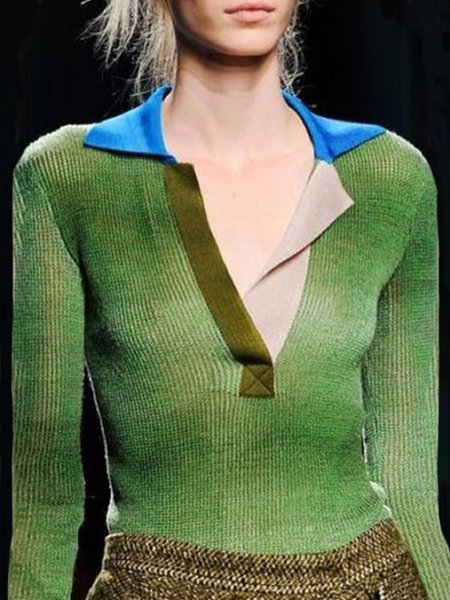 

Tight Urban Long Sleeve Color Block Sweater, Green, Pullovers