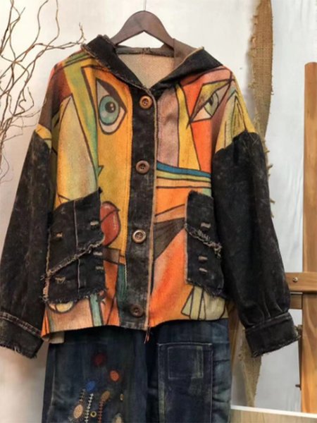 

Casual Abstract Regular Fit Jacket, Black, Jackets