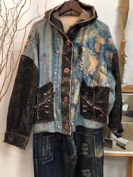 

Casual Abstract Hoodie Jacket, Blue, Coats