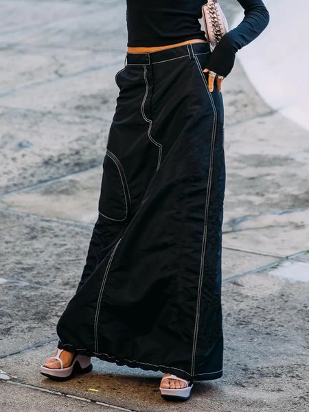 

Regular Fit High Waist Daily Casual Plain Skirt, Black, Skirts