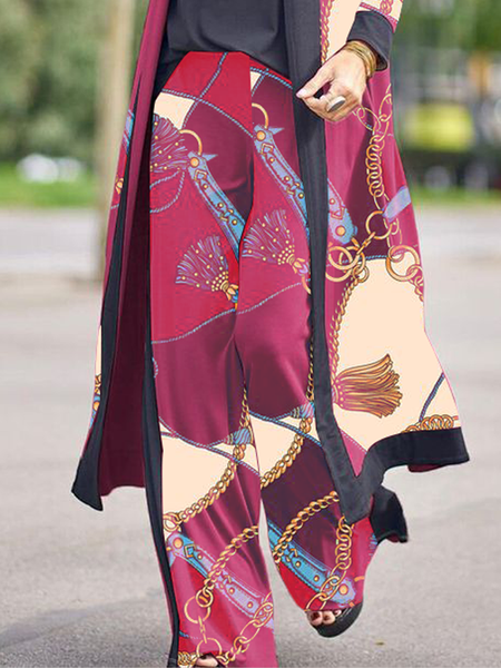 

Micro-Elasticity Loose Casual Ethnic Fashion Long Pants Straight pants, Wine red, Pants