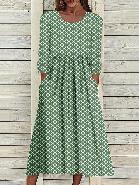 

Geometric Casual Loose Crew Neck Dress, Green, Dresses