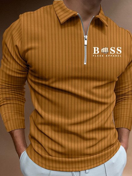 

Polo Collar Casual Polo Shirt, Brown, Polos