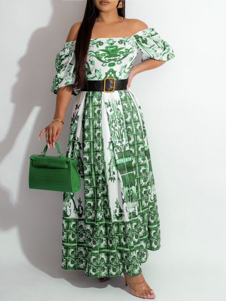 

Daily Vacation Cold Shoulder Floral Dress, Green, Maxi Dresses