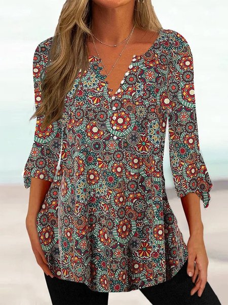 

Loose Ethnic Casual Shirt, Red, Shirts & Blouses
