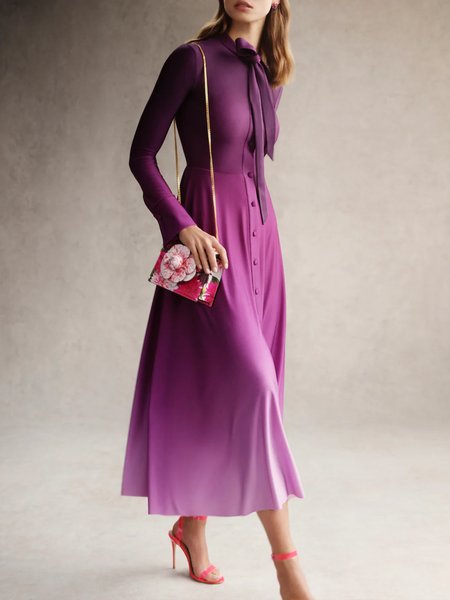 

Elegant Regular Fit Ombre Long Sleeve Dress, Purple, Maxi Dresses