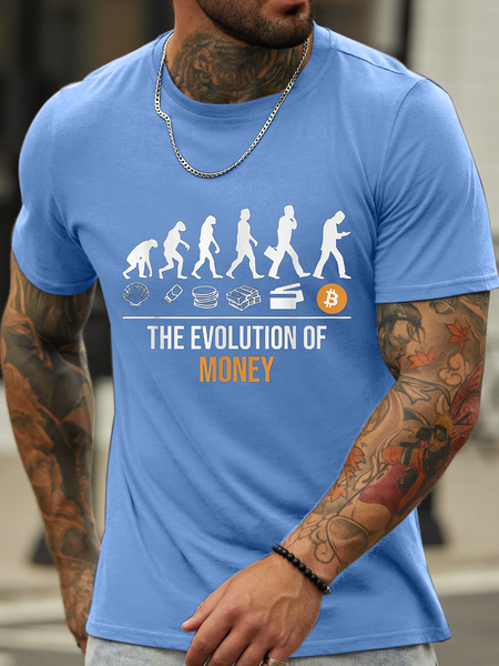 

Men's the evolution of money Casual Cotton-Blend T-Shirt, Light blue, T-shirts