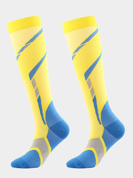 

Contrasting Geometric Pattern Leggings Compression Support Socks, Yellow, Socks
