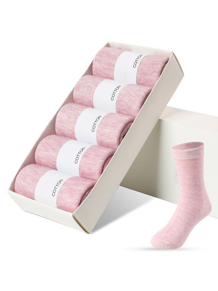 

Women's Solid Color Cotton Blend Socks Set, Pink, Socks