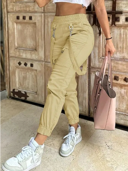 

Casual Loose Plain Cargo Pants, Yellow, Pants