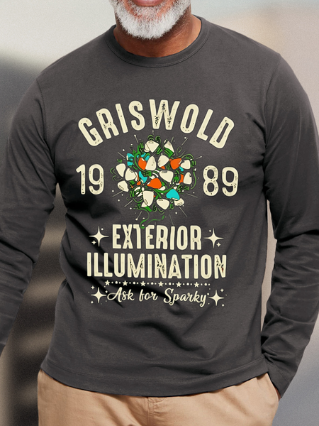 Men's Griswold 1989 Exterior Illumination Ask For Sparky Sweatshirt, Gray, Long Sleeves