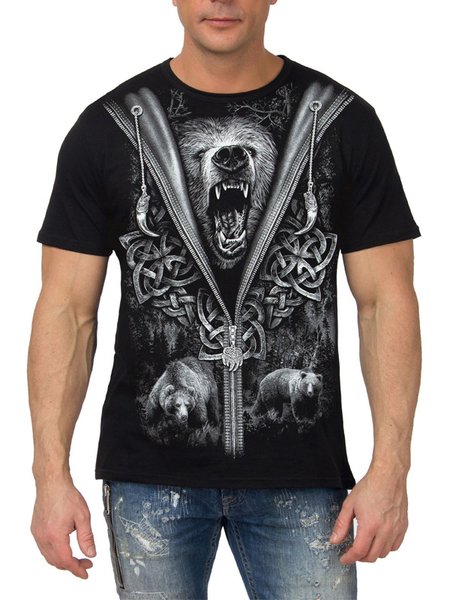 

Printing Regular Sleeve Vintage Regular Fit Crew Neck Short Sleeve T-Shirt, Color2, T-Shirts